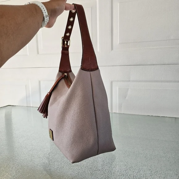 Dooney & Bourke Taupe & Brown Pebble Grain Leather Shoulder Bag - Picture 7 of 16